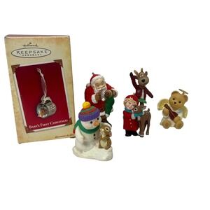 VTG Lot 6 1980s + Hallmark Ornaments Deer Godchild Angel Bear Cup Santa Reindeer